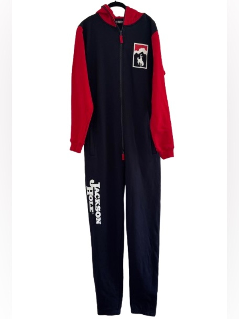 NWT Jackson Hole Wyoming Bronco Jumpsuit Onesie Navy Blue Red Full Zip Unisex